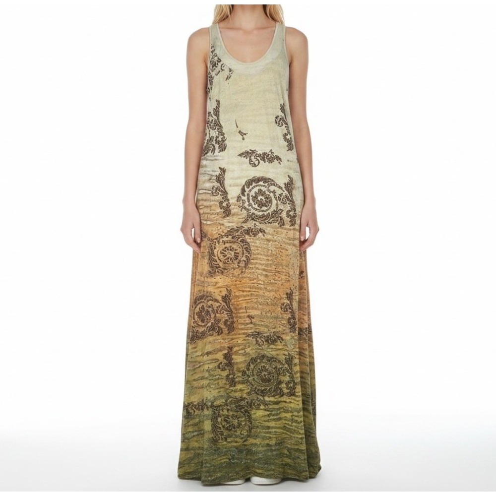 Anthropologie Language Maxi Dress M Silk Cotton Ombre Boho Art Print Y2K